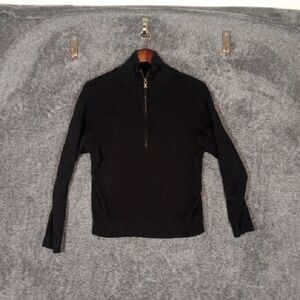 Monrow Half Zip Ribbed Sweater Black Cotton Cashmere Blend Long Sleeve S